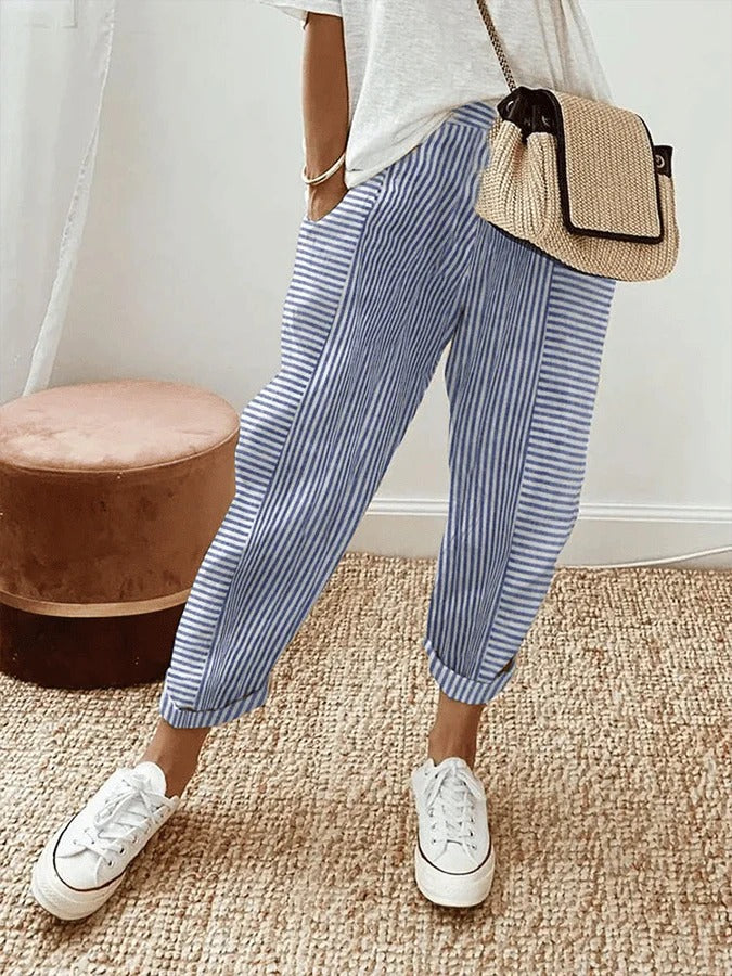 Cajsa - Cotton Striped Trousers